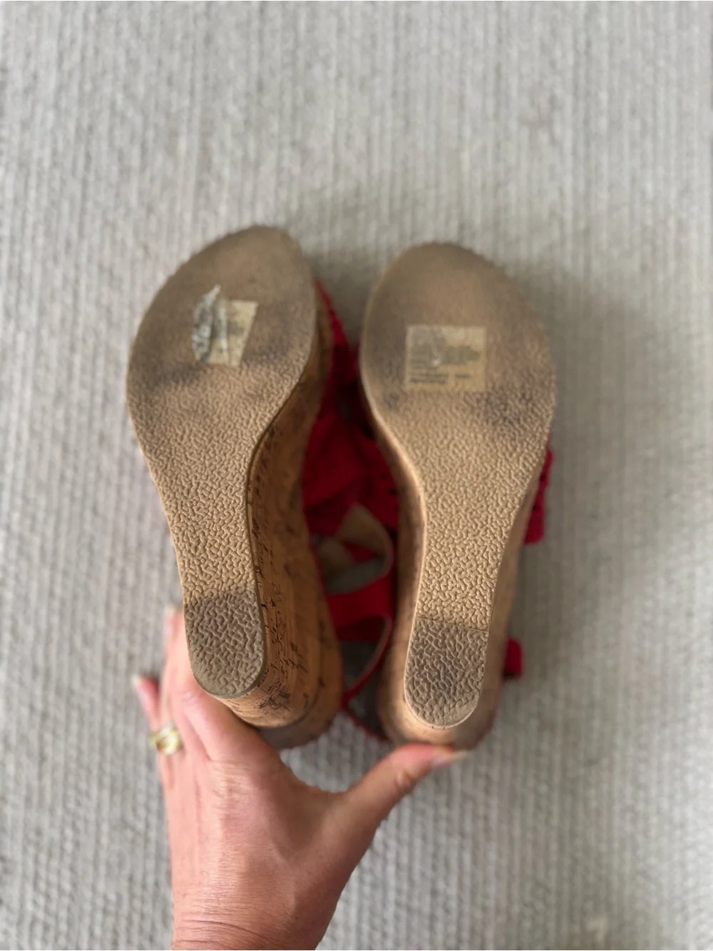 Sonoma Red Woven Crochet Cork Wedge Ankle Strap Platform Sandals Size 7.5